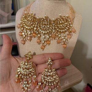Elegant Gold and Peach Jewelry Set